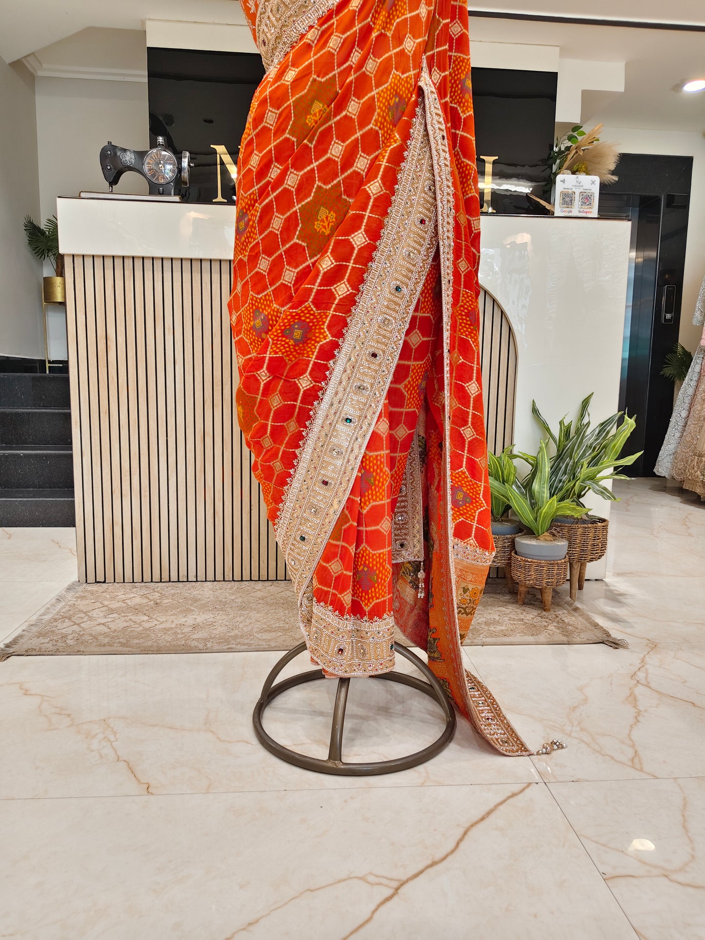 Orange Handwork Georgette Saree