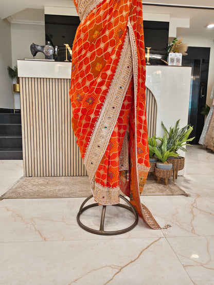 Orange Handwork Georgette Saree