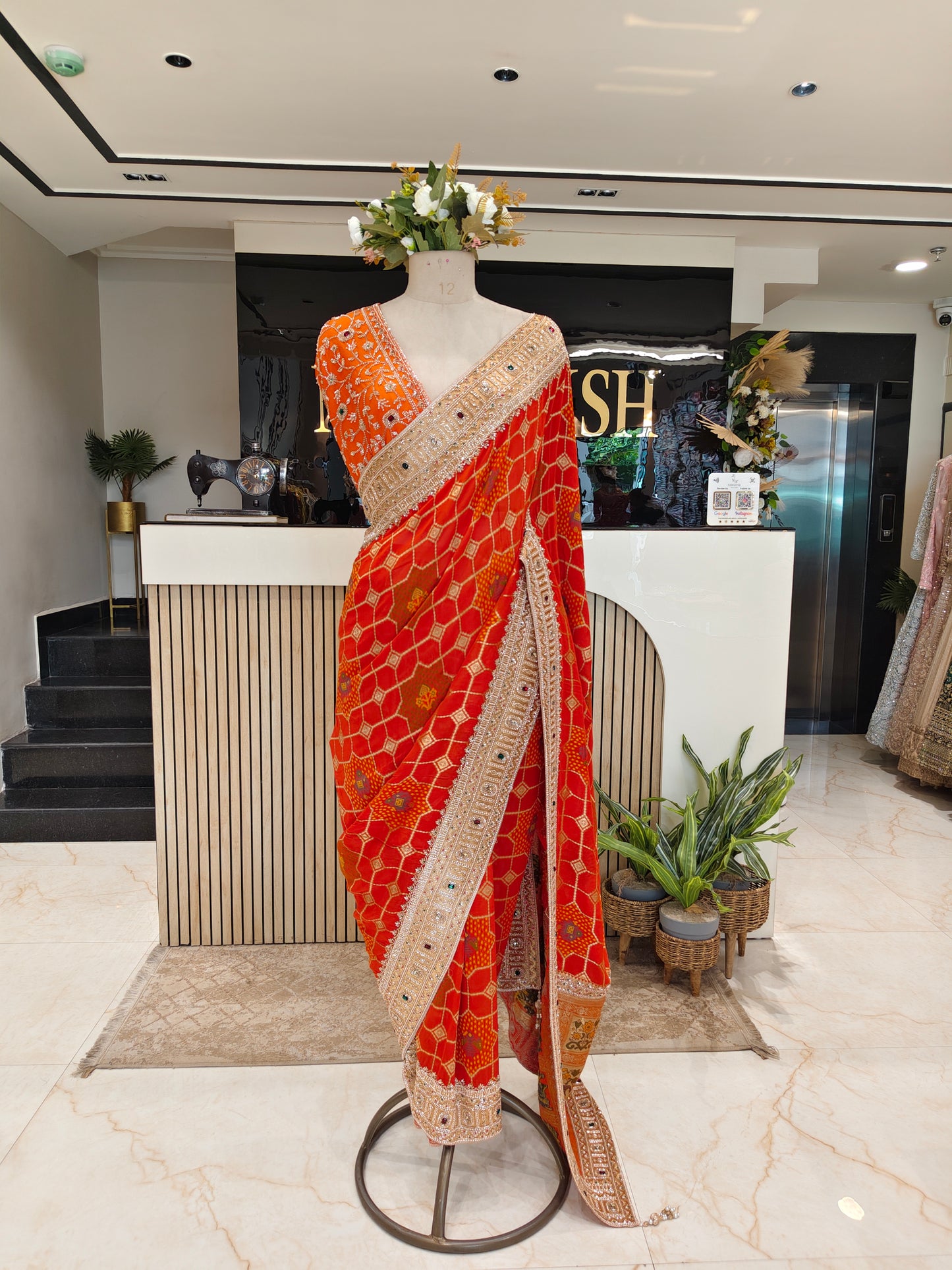 Orange Handwork Georgette Saree