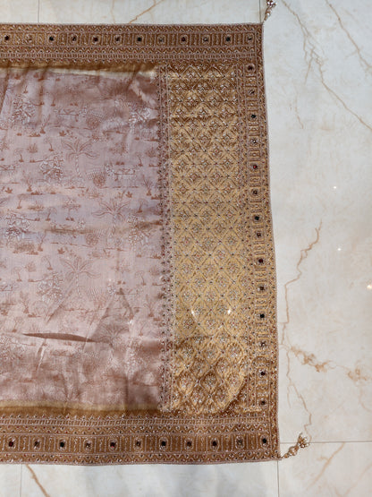 Gold Rose Gold Tissue Saree