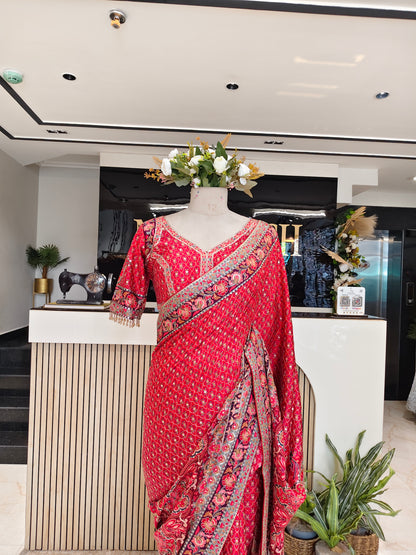 Red Satin Saree