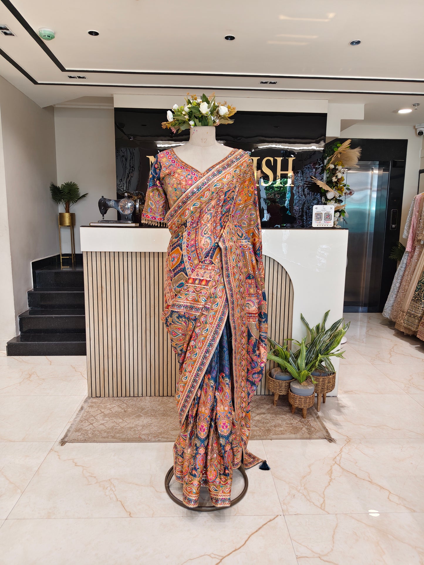 Blue Satin Saree
