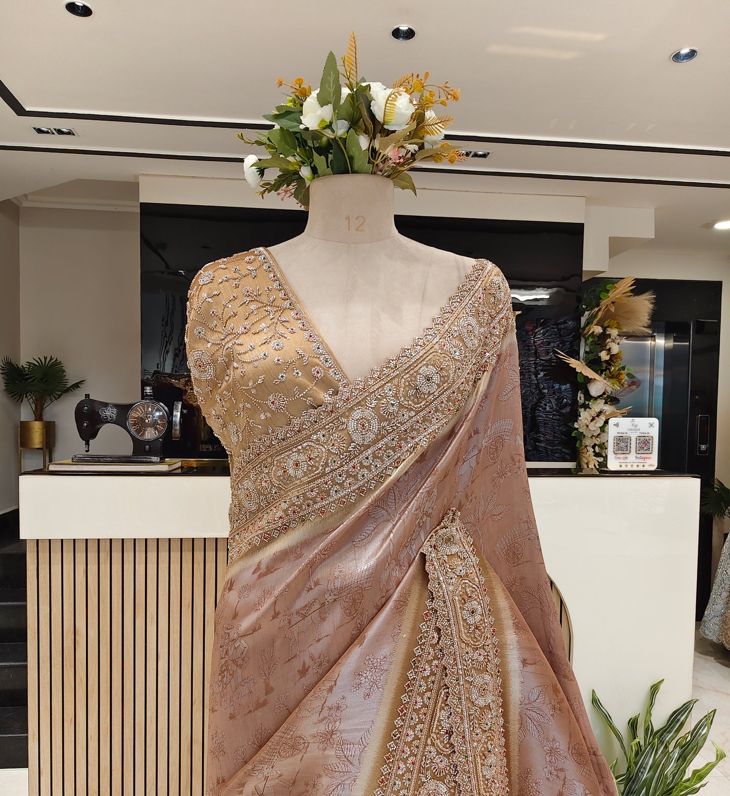 Gold Rose Gold Tissue Saree