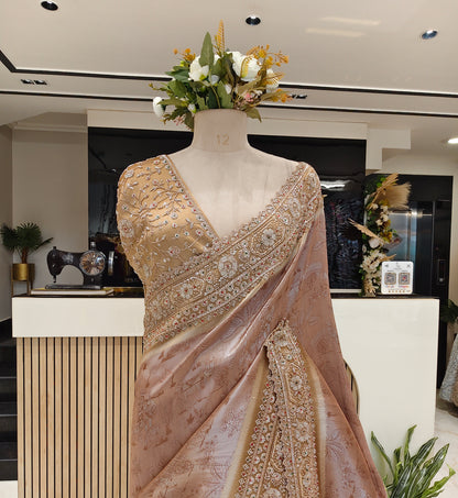 Gold Rose Gold Tissue Saree