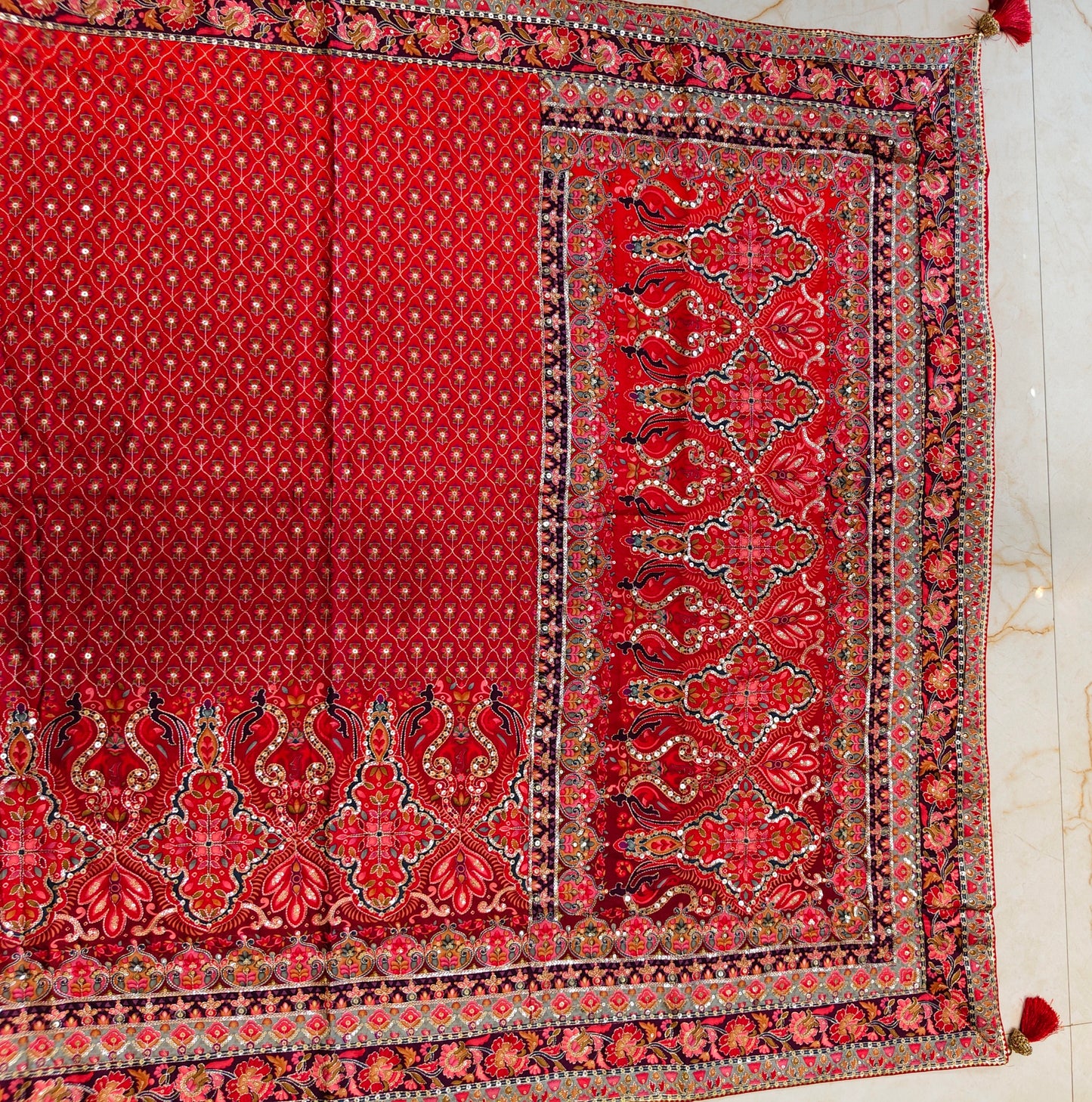 Red Satin Saree