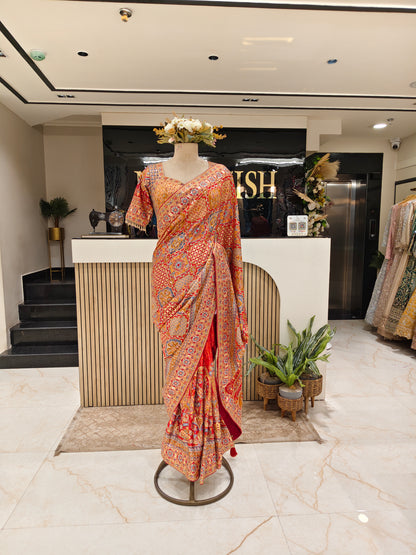 Red Satin Saree