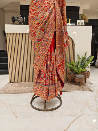 Red Satin Saree