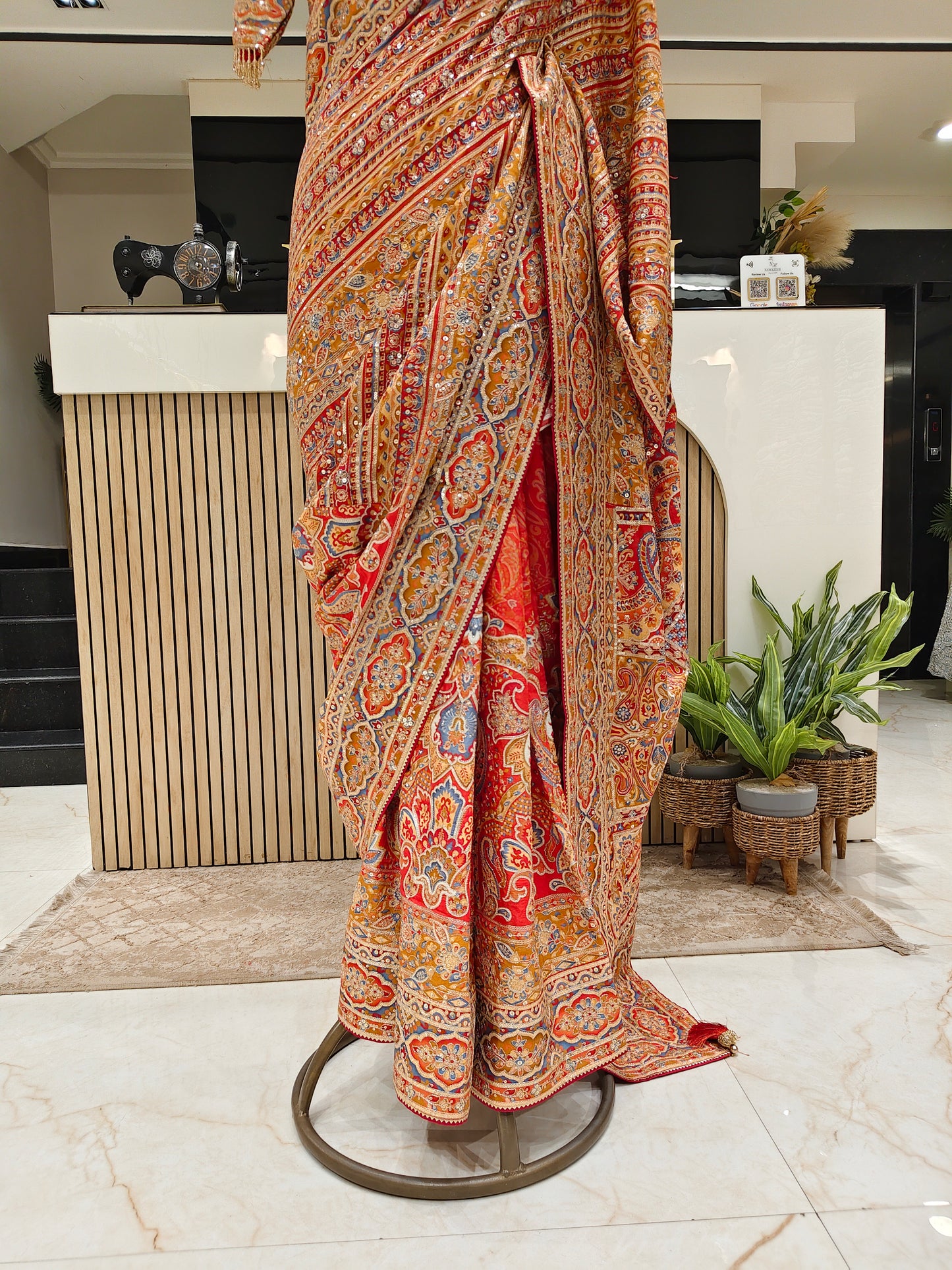 Red Satin Saree