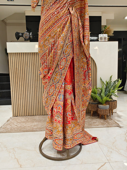 Red Satin Saree