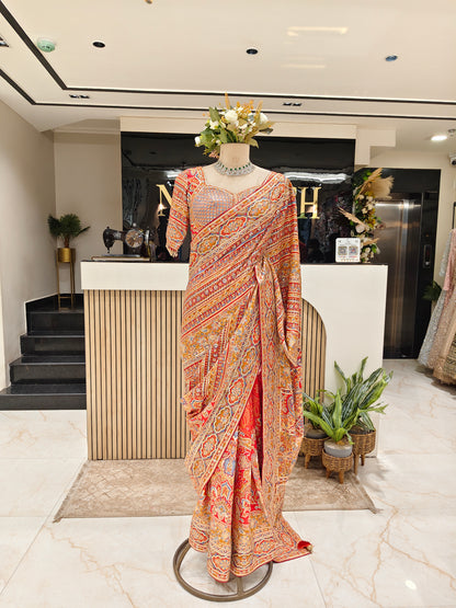 Red Satin Saree