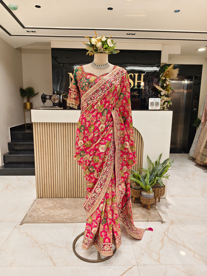 Maroon Green Satin Saree