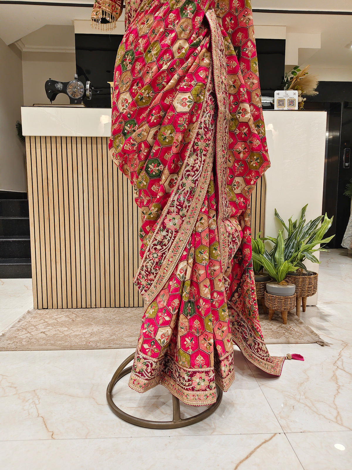Maroon Green Satin Saree