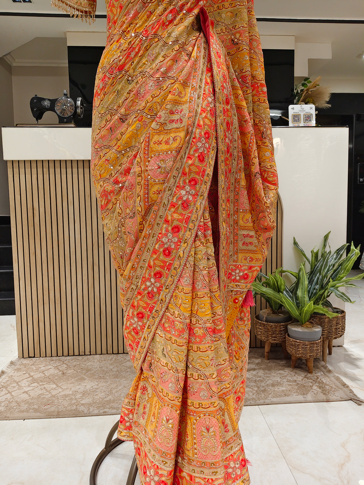 Yellow Satin Saree