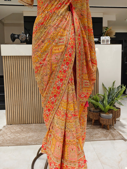 Yellow Satin Saree