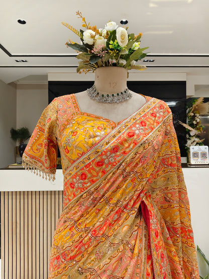 Yellow Satin Saree
