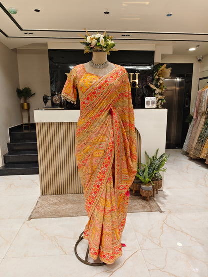 Yellow Satin Saree