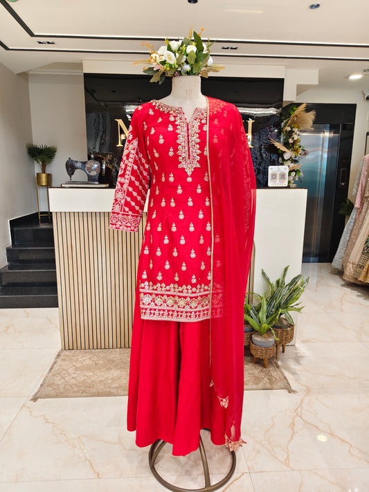 Red Silk Kurta Sharara Set