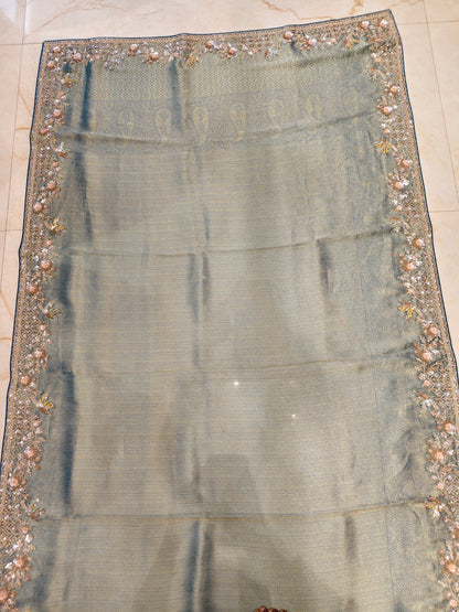 Steel Blue Jacquard Tissue Saree