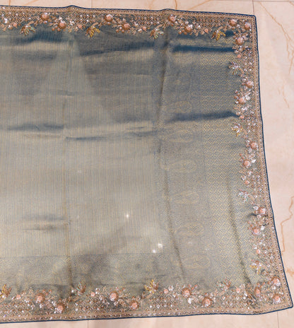 Steel Blue Jacquard Tissue Saree