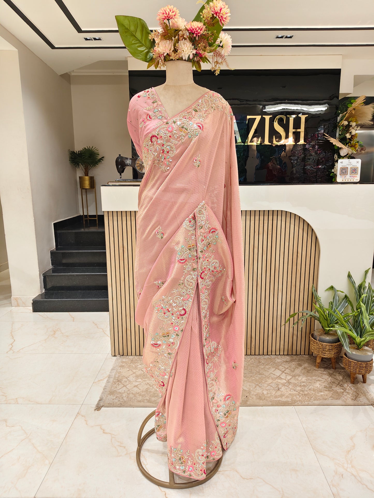 Baby Pink Tissue Saree