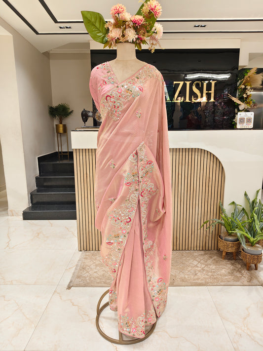 Baby Pink Tissue Saree
