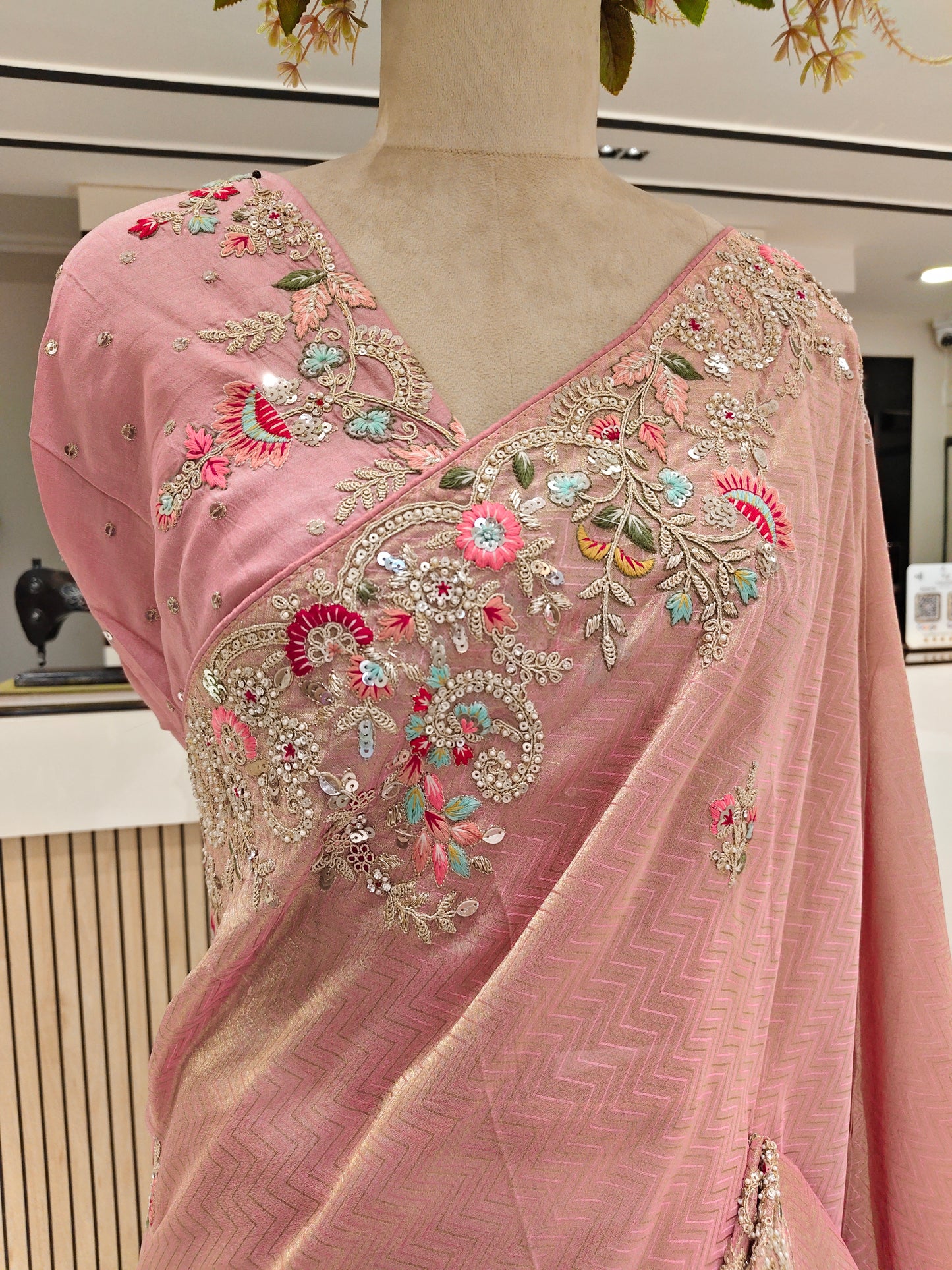 Baby Pink Tissue Saree