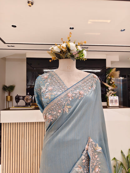 Steel Blue Jacquard Tissue Saree