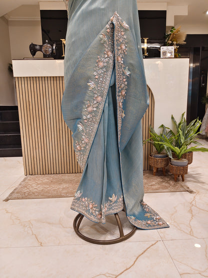 Steel Blue Jacquard Tissue Saree