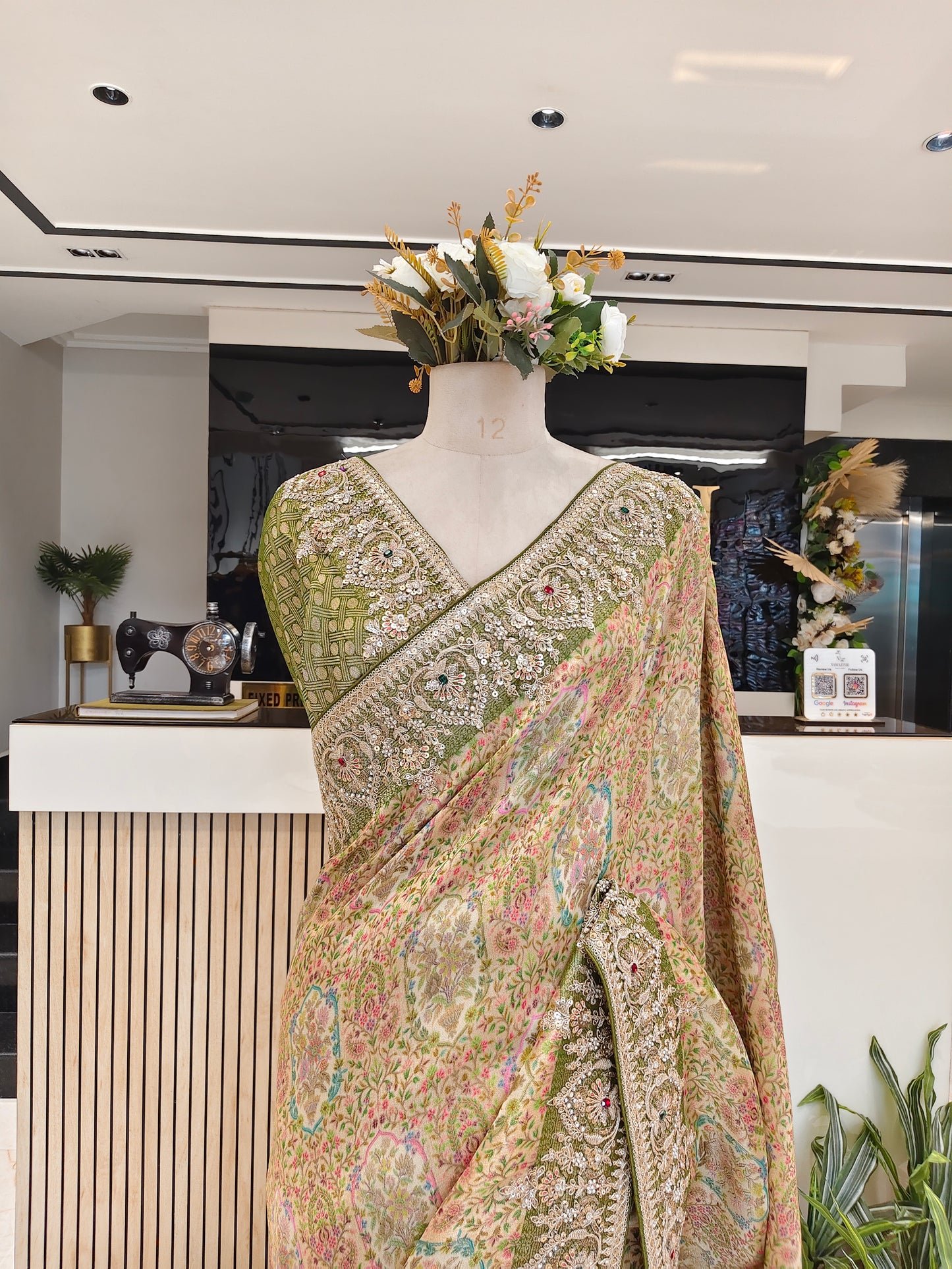 Mehndi Green Jacquard Tissue Saree