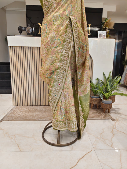 Mehndi Green Jacquard Tissue Saree