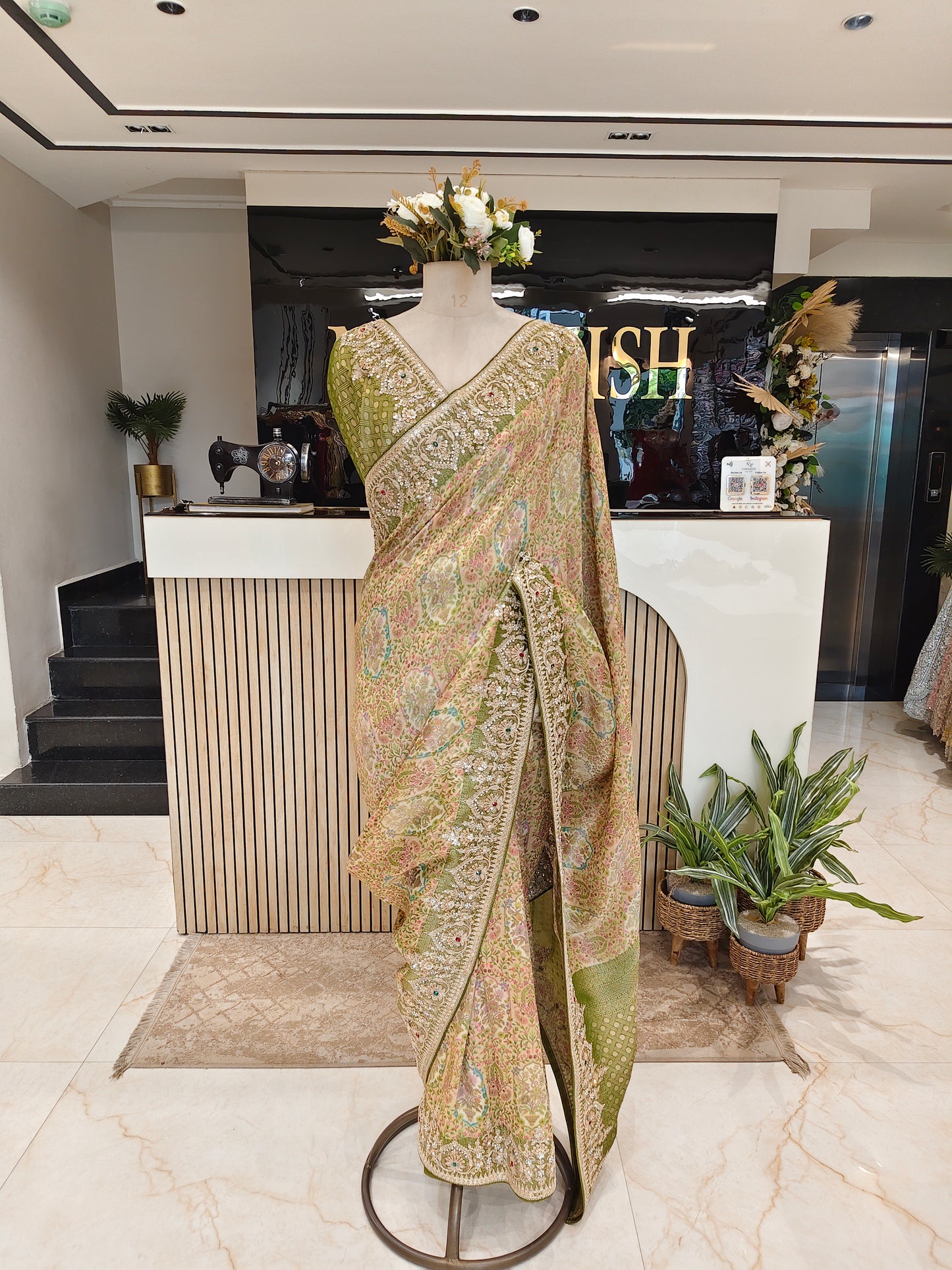 Mehndi Green Jacquard Tissue Saree