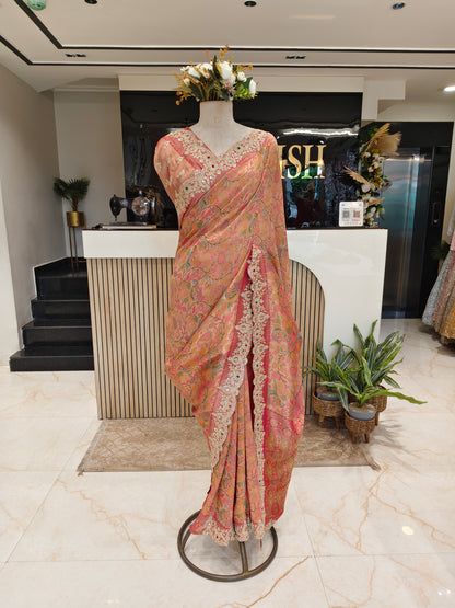Pink Jacquard Tissue Saree