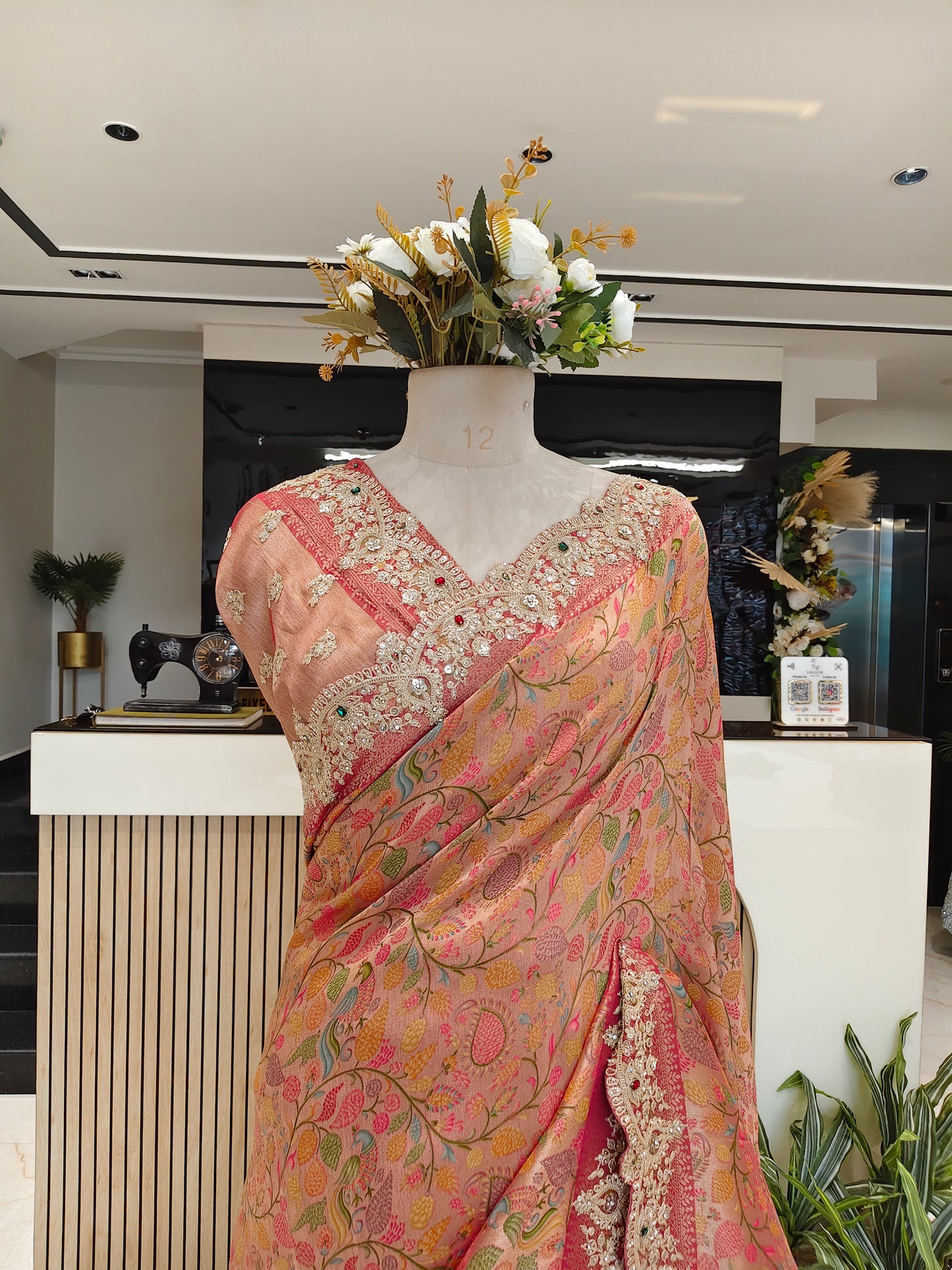 Pink Jacquard Tissue Saree