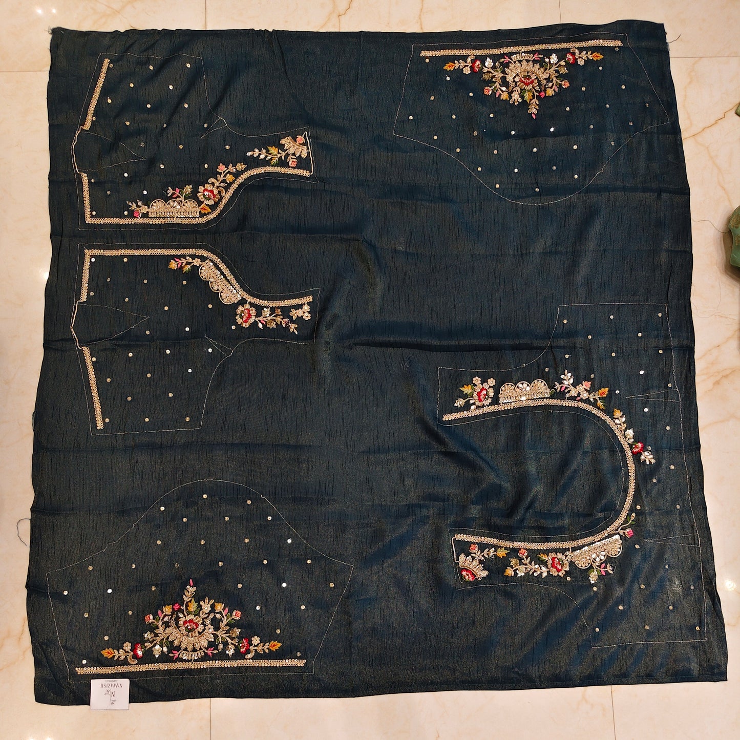 Mint Green & Blue Jacquard Tissue Saree