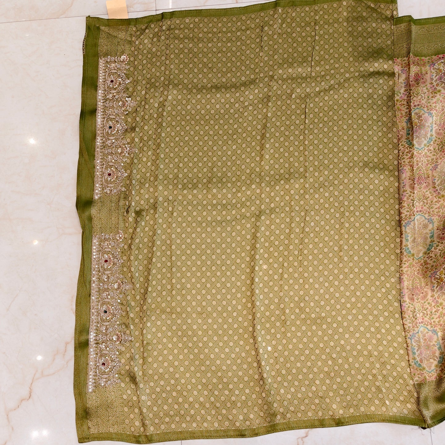 Mehndi Green Jacquard Tissue Saree