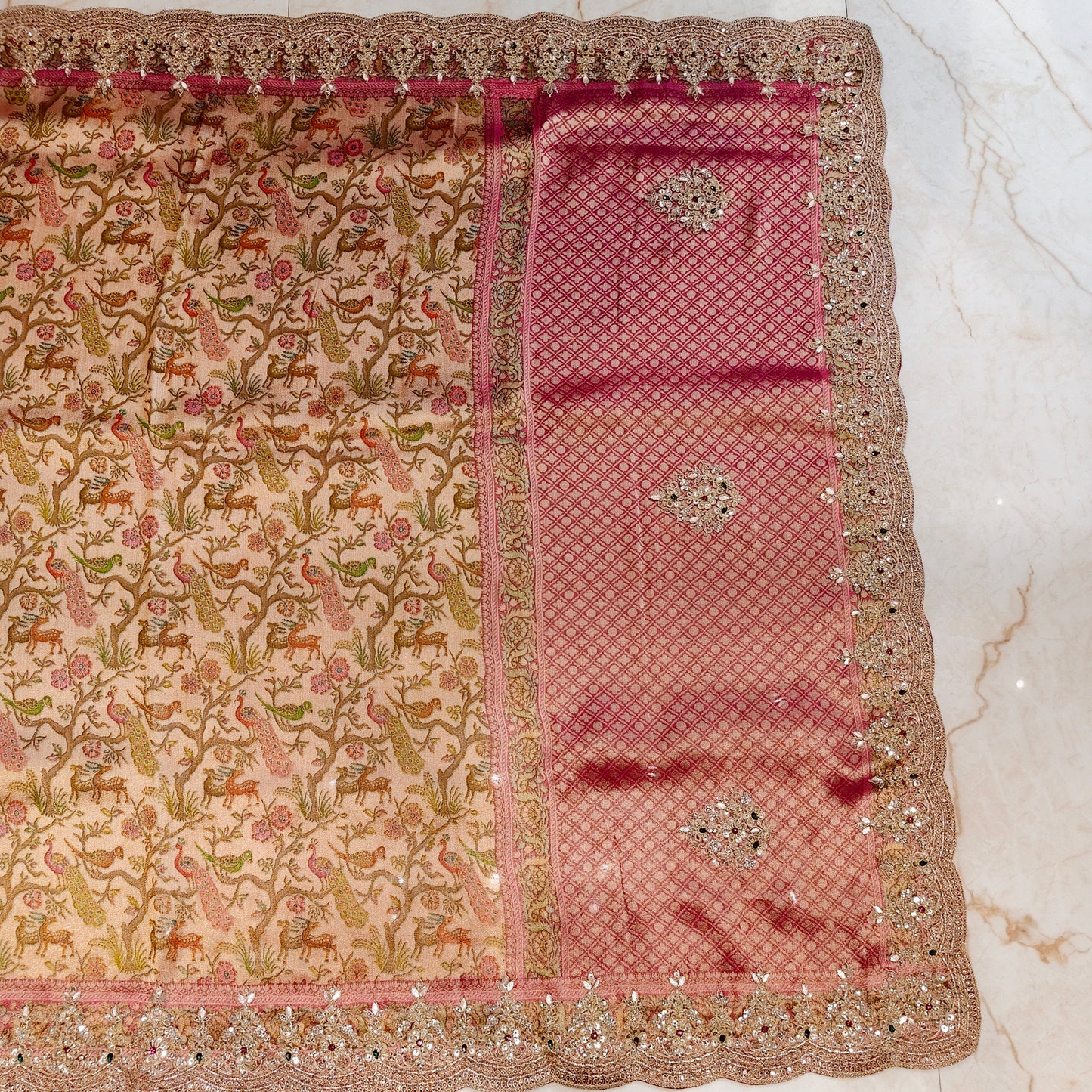 Pink Jacquard Tissue Saree