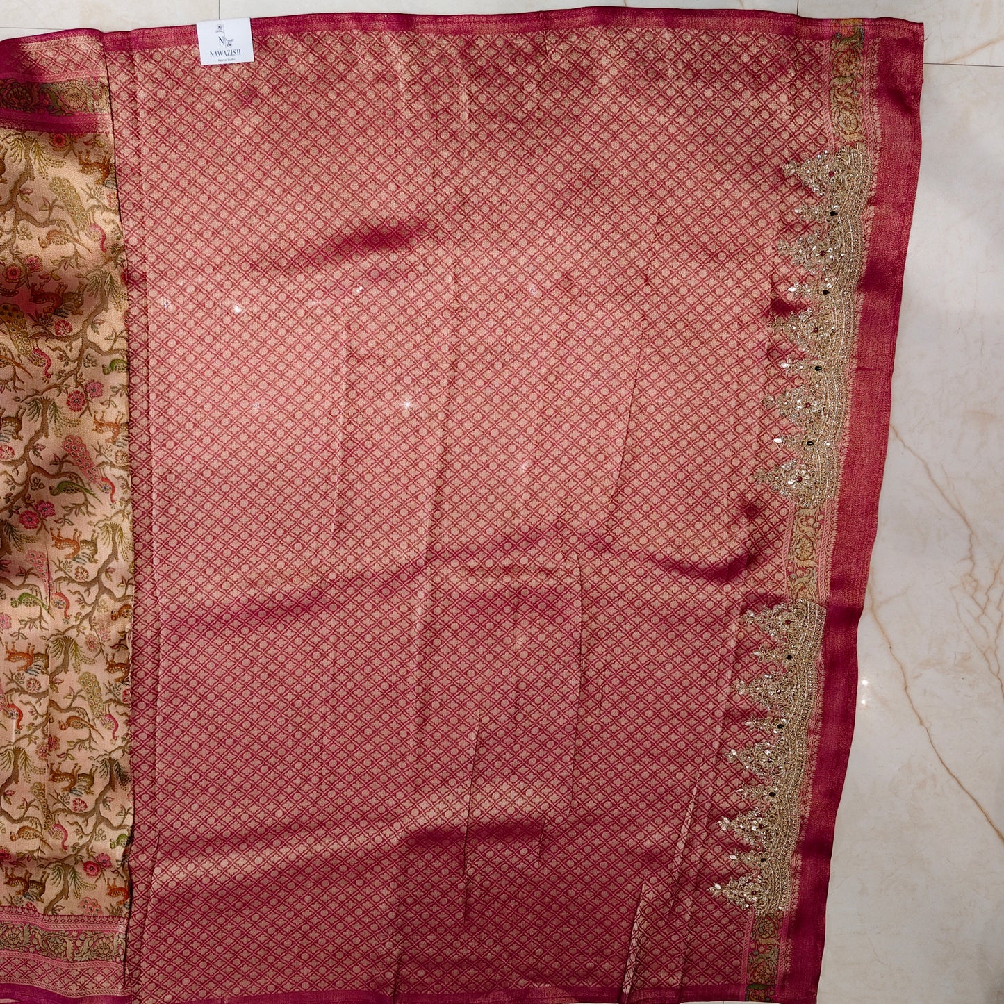 Pink Jacquard Tissue Saree