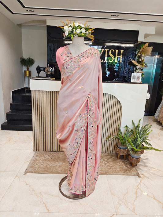 Baby Pink Jacquard Tissue Saree