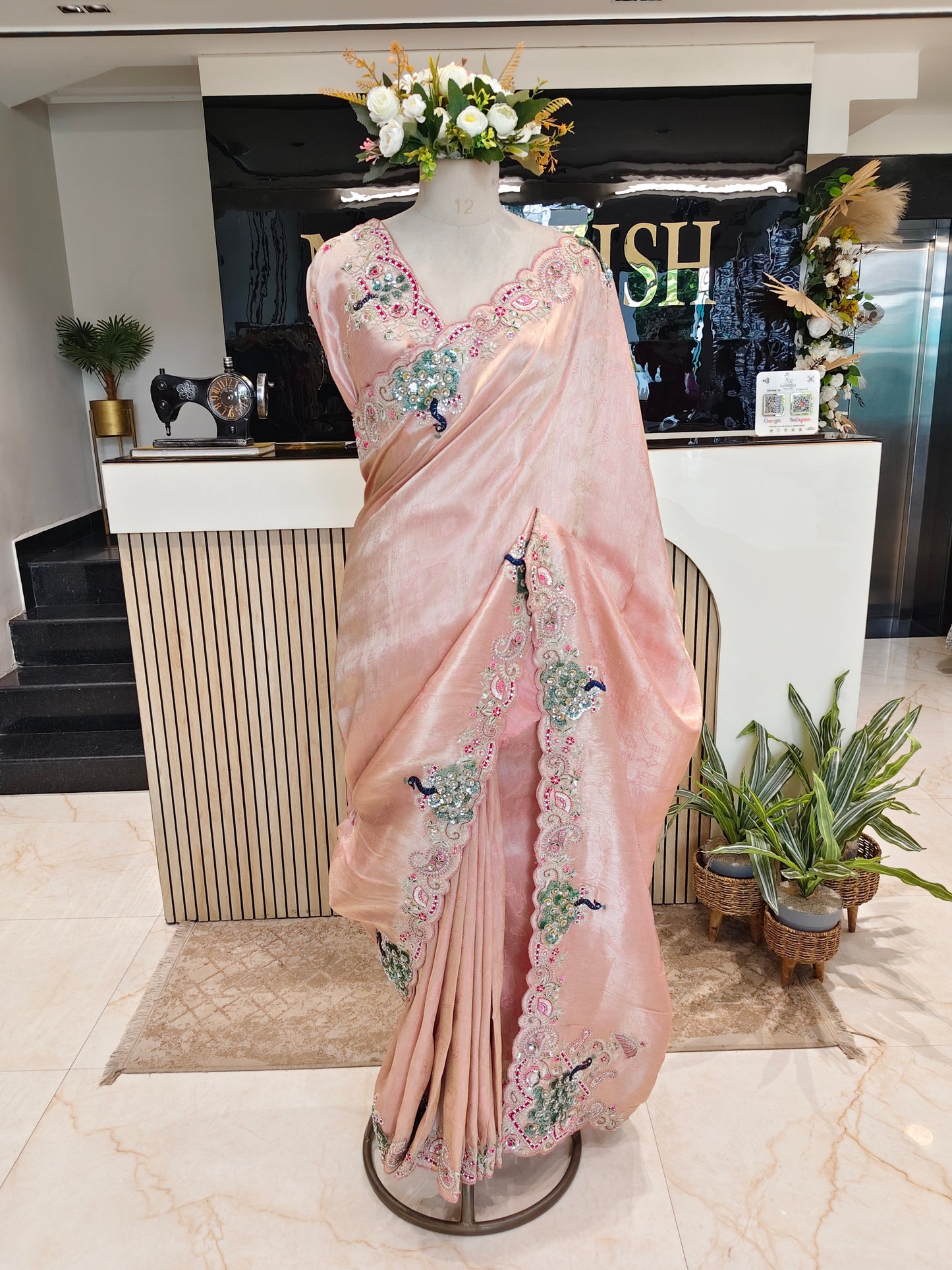 Baby Pink Jacquard Tissue Saree