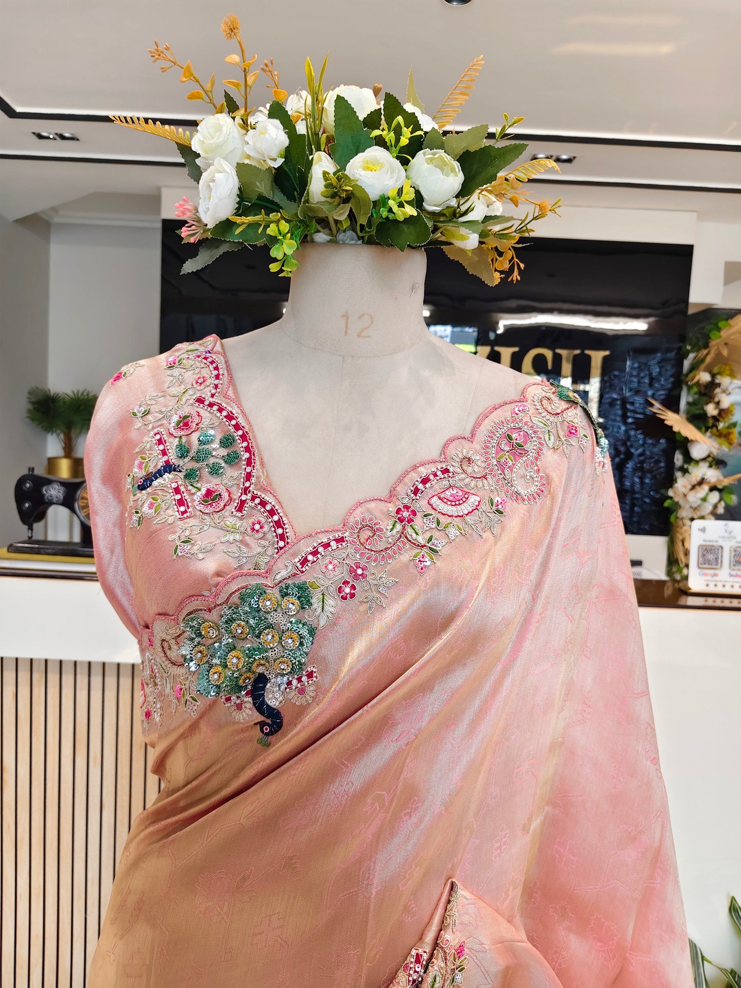 Baby Pink Jacquard Tissue Saree