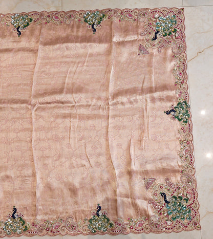 Baby Pink Jacquard Tissue Saree