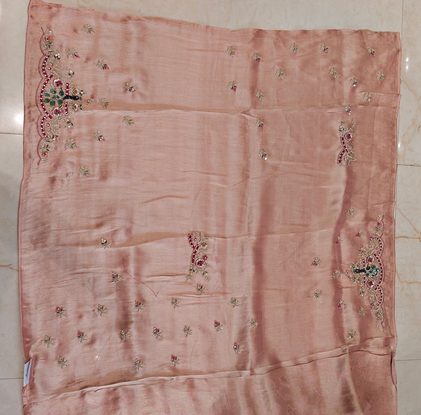 Baby Pink Jacquard Tissue Saree
