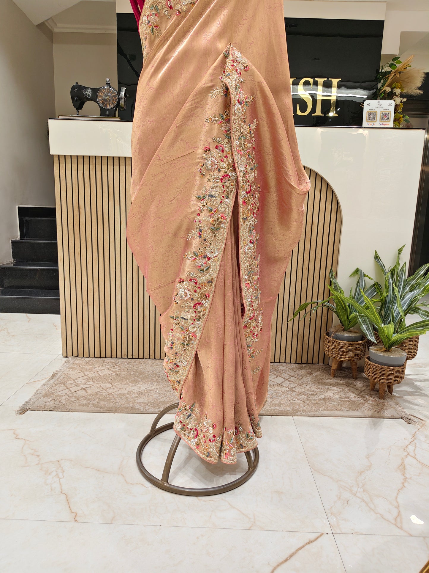 Pink & Cherry Red Jacquard Tissue Saree