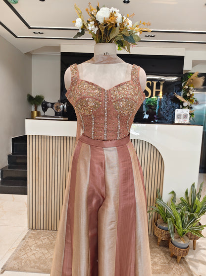 Rose Gold Jacquard Tissue Indo-Western Set