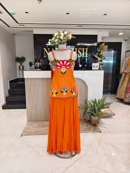 Orange Chinon Indo-Western Set