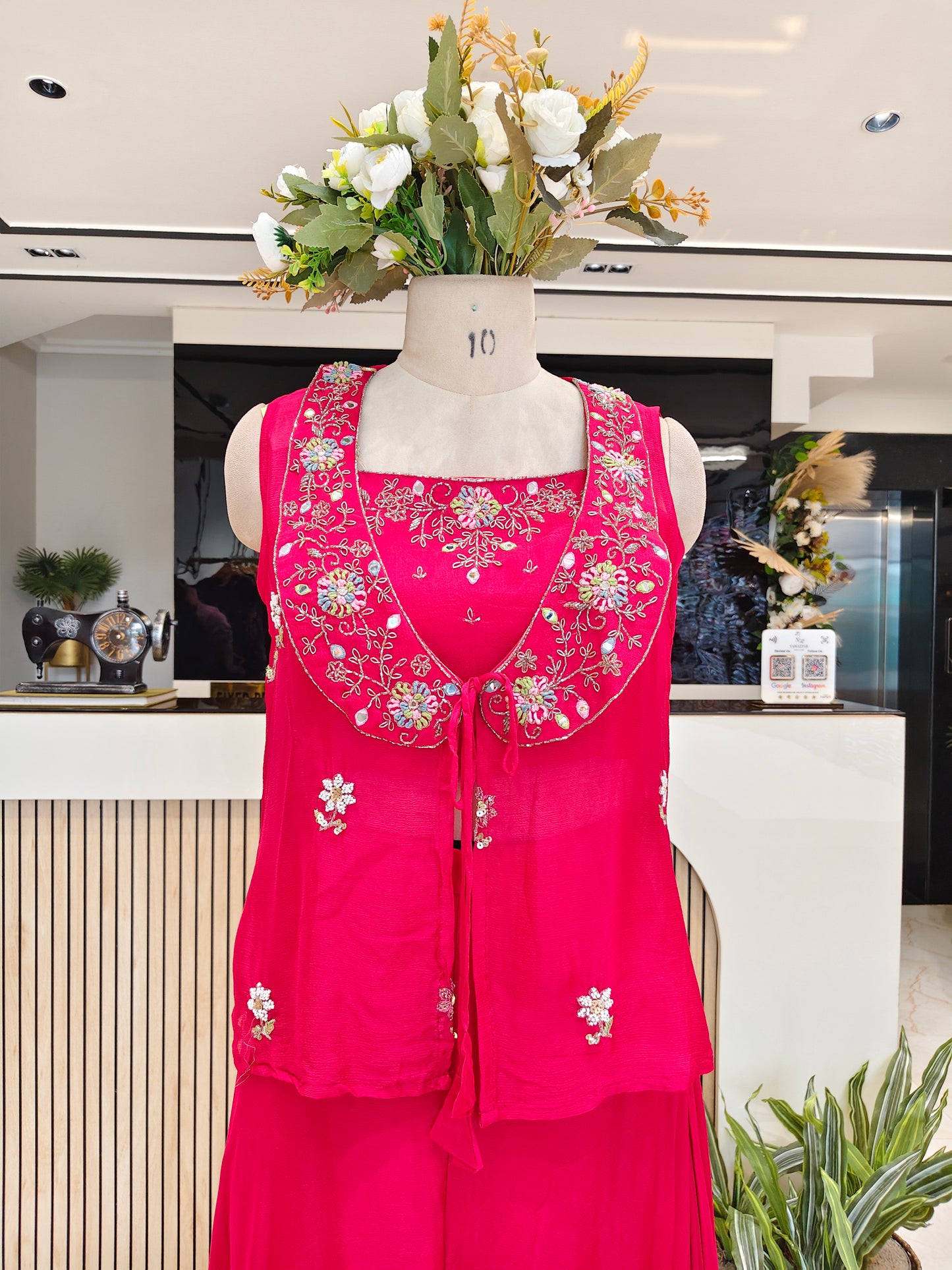 Rani Pink Chinon Indo-Western Set