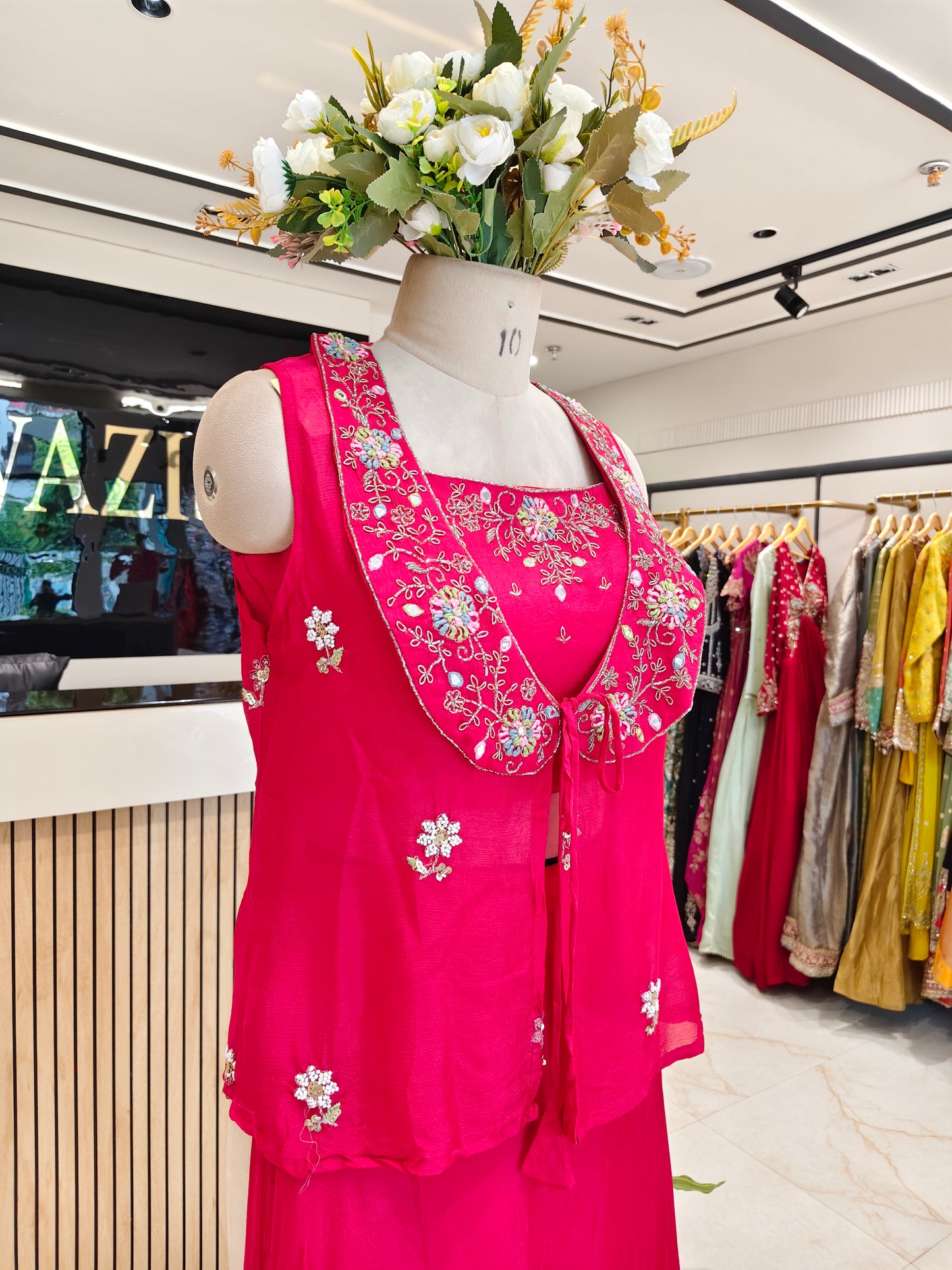 Rani Pink Chinon Indo-Western Set