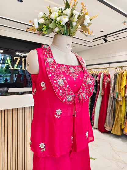 Rani Pink Chinon Indo-Western Set