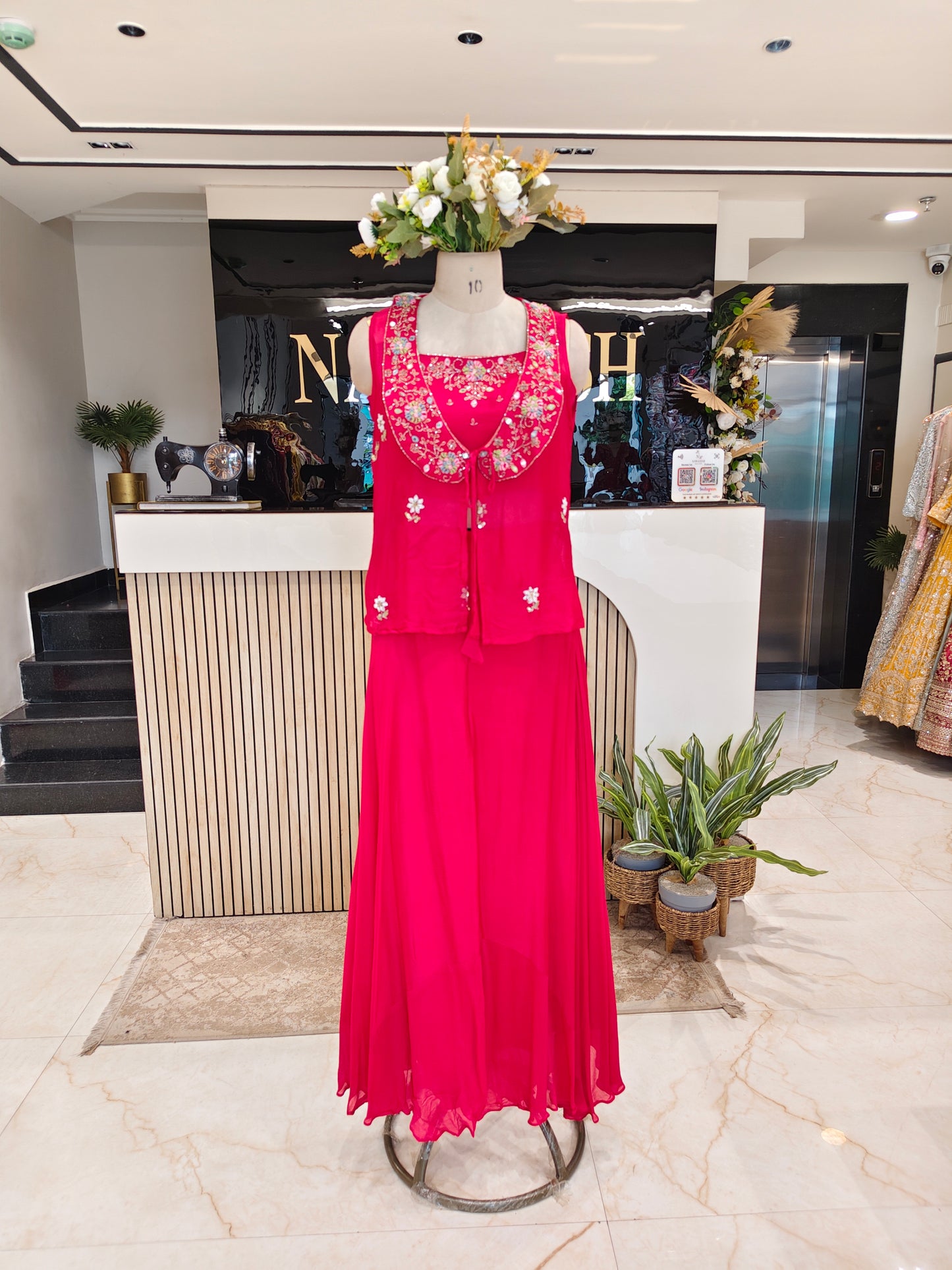 Rani Pink Chinon Indo-Western Set