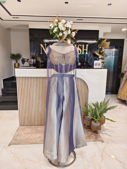 Purple Jacquard Tissue Indo-Western Set